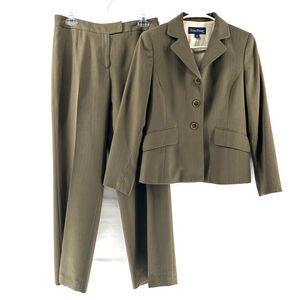 EVAN-PICONE Olive Green / Brown PINSTRIPE Pants Suit Jacket WOMENS 4P 4 PETITE S